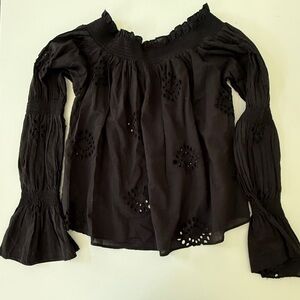 Zara Black Eyelet Off Shoulder Top Size M